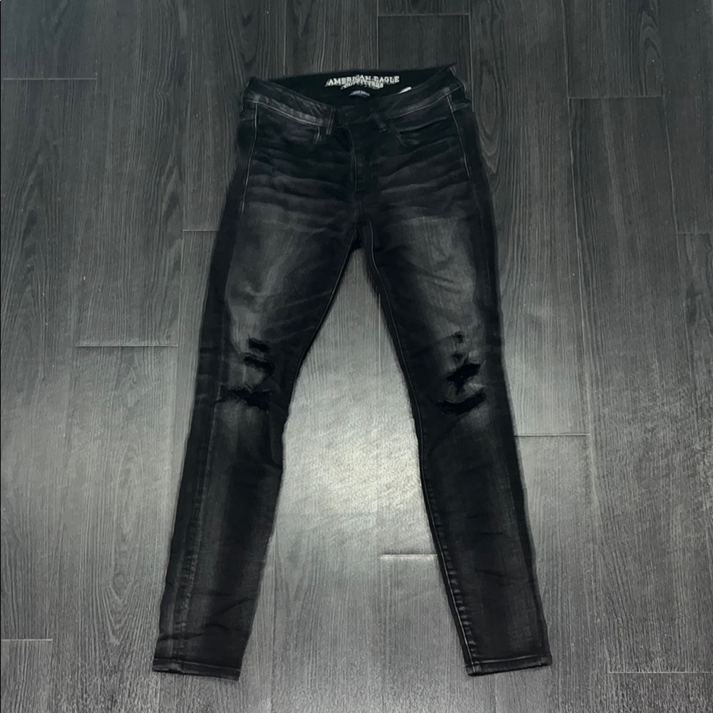 American Eagle Outfitters Black Distressed Denim